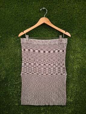 Almost Famous Plus Size 3X Skirt Knit Ribbed Bodycon Midi Gray Black Striped